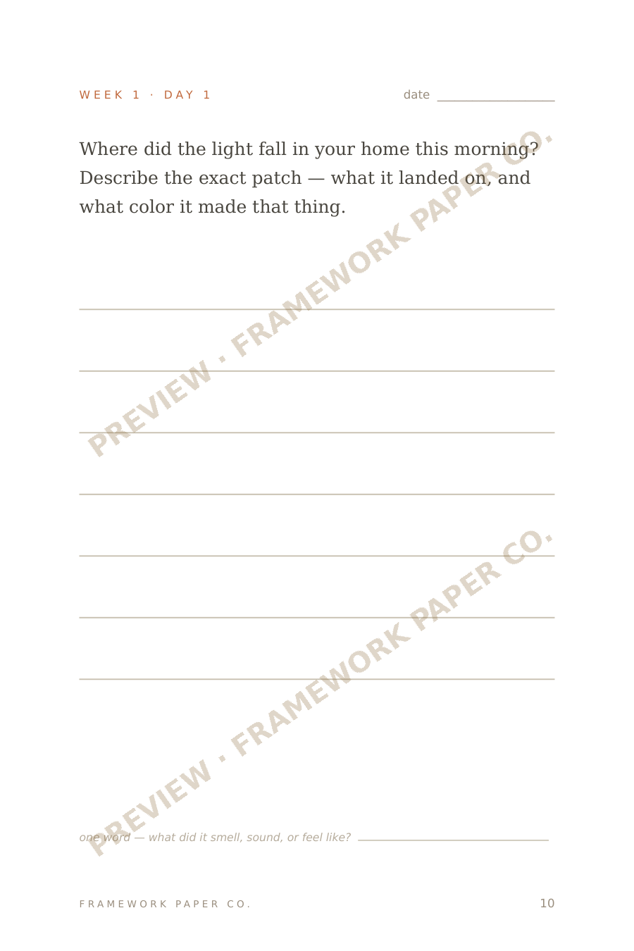 A daily prompt page with lined space to write