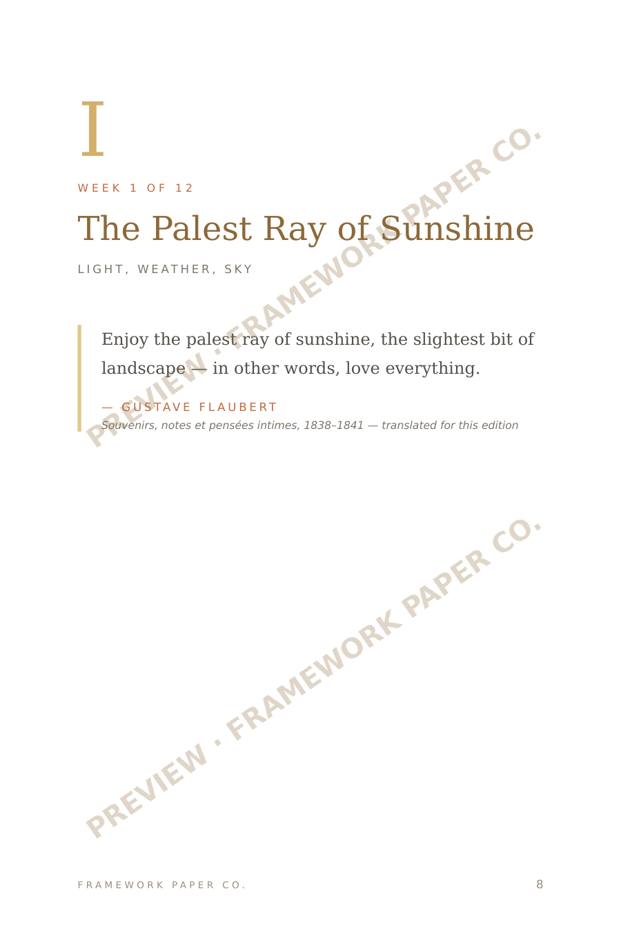 Week 1 opener — The Palest Ray of Sunshine