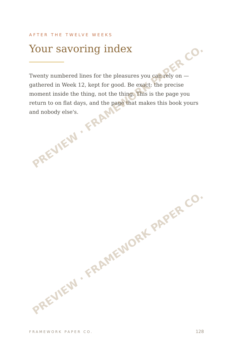 Your savoring index — twenty numbered lines