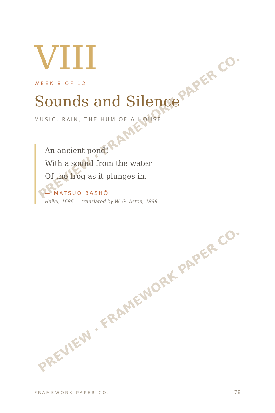 Week 8 opener — Sounds and Silence, with a Bashō haiku